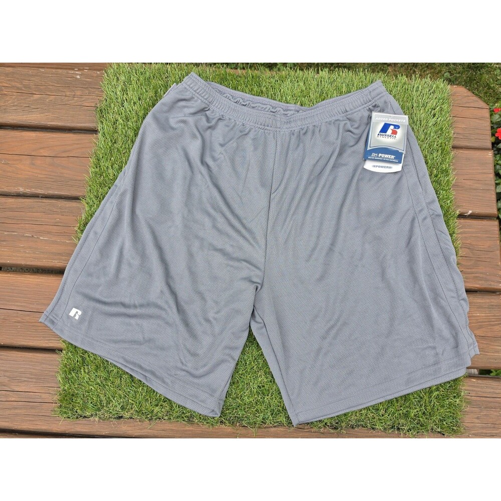 Russell Athletic Dri-Power Mens Large Performance Shorts W/Pockets Gray 8" NWT